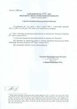Zarządzenie Prezydent Warszawy odwołujące alarm przeciwpowodziowy 