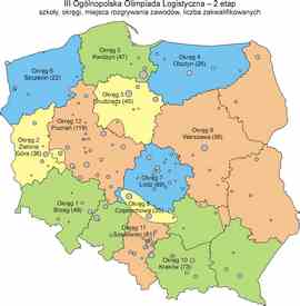 Mapa okręgów III Ogólnopolskiej Olimpiady Logistycznej