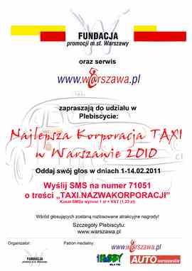 Pierwszy Plebiscyt na Najlepszą Korporację Taxi – Warszawa 2010