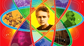 Fragment plakatu obchodów Międzynarodowego Roku Chemii i Roku Marii Skłodowskiej-Curie