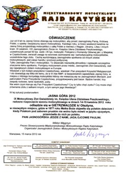 Oświadczenie Stowarzyszenia Międzynarodowego Motocyklowego Rajdu Katyńskiego