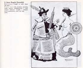Jerzy Rogla Zawadzki w 1910 roku o relacjach prasy i Warszawy - karykatura