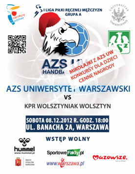 Plakat meczu AZS UW Warszawa - KPR Wolsztyniak Wolsztyn