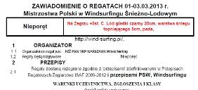 Zawiadomienie o regatach Mistrzostwa Polski w Windsurfingu Śnieżno-Lodowym 2013