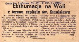 Informcja o ekshumcji na Woli. „Gazeta Ludowa” 1947, nr 21 (AAN) 