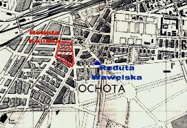 Wskazania do spaceru "Powstanie Warszawskie na Ochocie" na planie Ochoty z 1939 r.