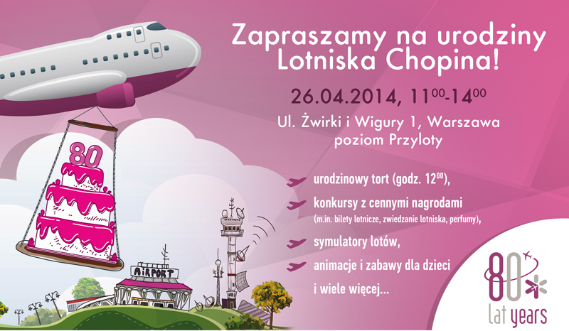 Zaproszenie na urodziny Lotniska Chopina - plakat