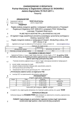 Zawiadomienie o regatach 15-16.01.2011 r. o PUCHAR Warszawy w Żeglarstwie Lodowym